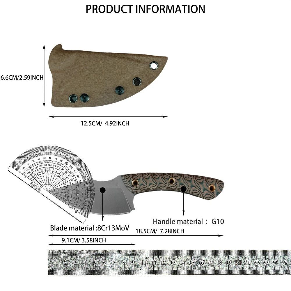 High-quality Exquisite Fixed Blade Knife with Sheath 8Cr13MoV Steel Blade G10 Steel Handle Outdoor Camping Hiking Durable Knife