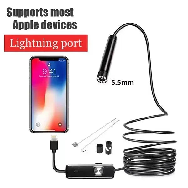 HD Dual Lens Endoscope Camera for iPhone HUAWEI XIAOMI PC Borescope Inspection Mini Camera Light 3 IN 1 Port or Lightning Port