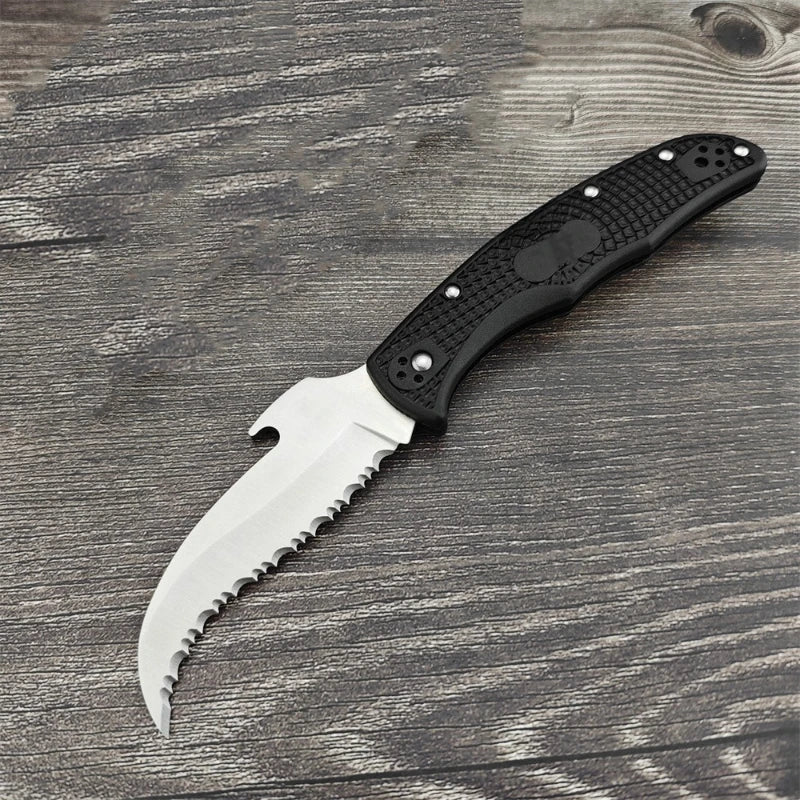 C12S Tactical Folding Knife 3.50 Inch D2 Blade Black Nylon Fiber Handle EDC Hunting Survival Knife Camping Essential Tool Gift