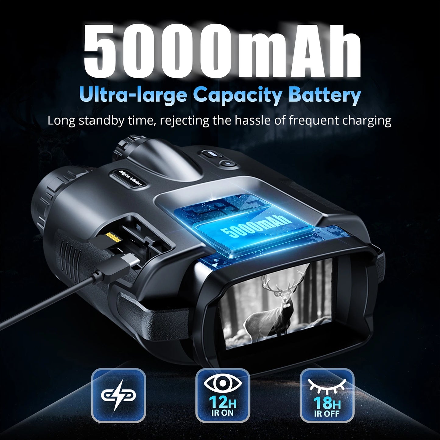 USB Rechargeable 4K Night Vision Binoculars 600m HD 8X Digital Zoom 5000mAh 3inch Screen Infrared VisionNight Goggle