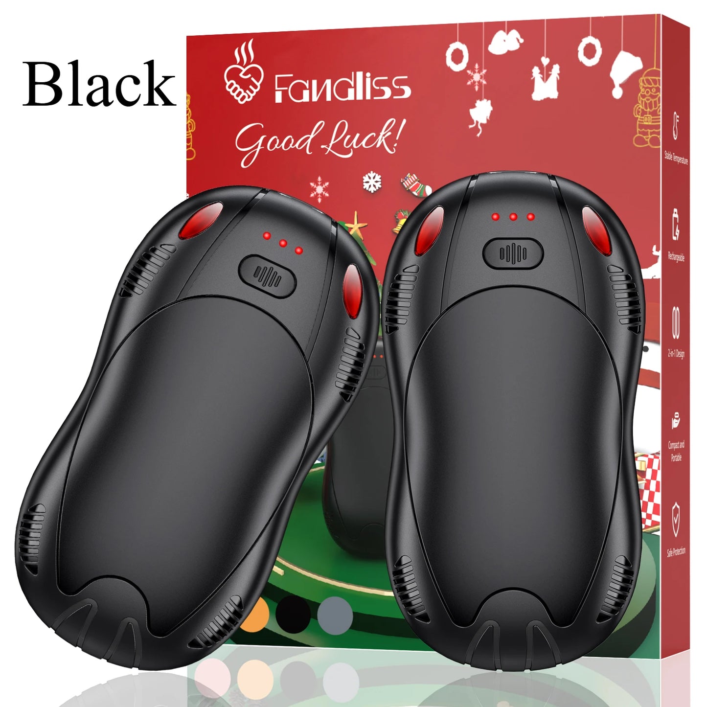 Hand Warmers Rechargeable 10000mAh 2 Pack, Double Side 3 Levels Heating , for Christmas Gifts, Work, Outdoor, Golf, Hunting