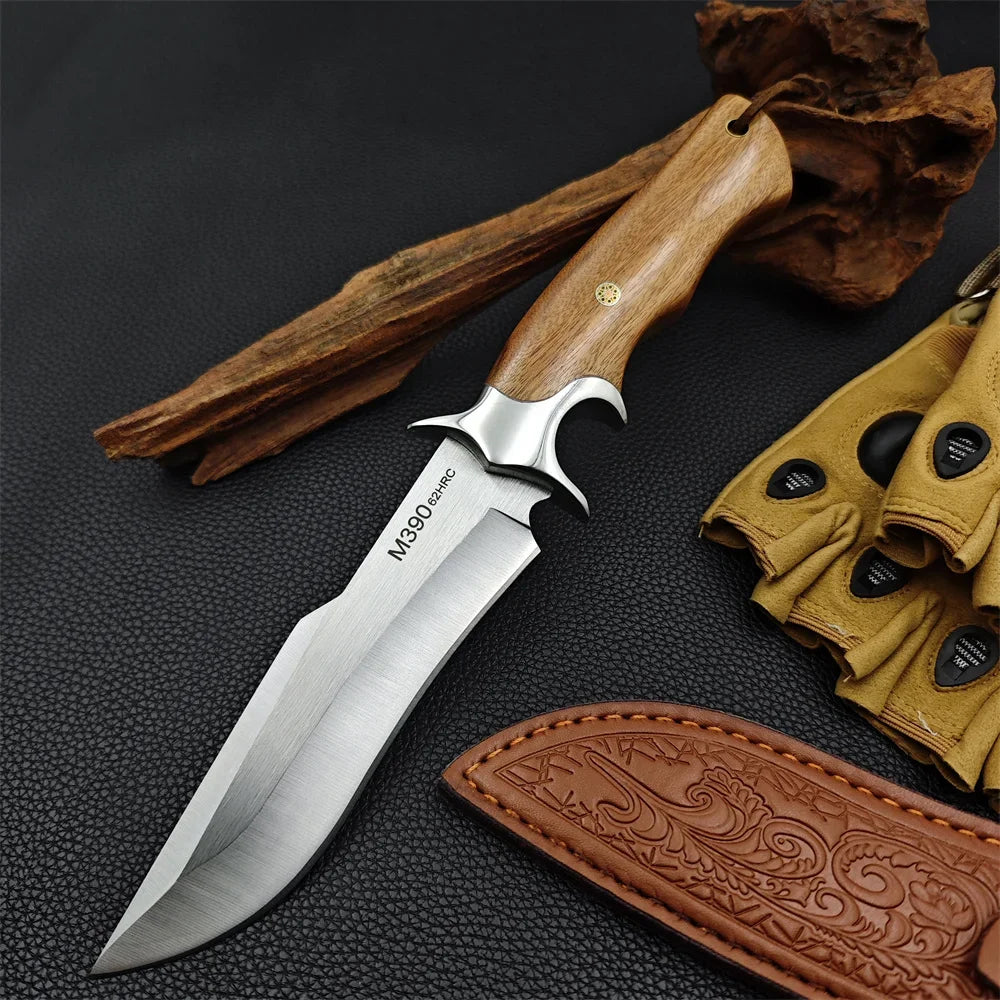 High Hardness M390 Blade Red Colored Wood Handles Tactical Hunting Knife Self-defense EDC Tools Portable Camping Survival Knives