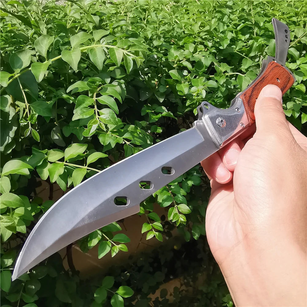 Swallowtail 10.63" Folding Knife with 5.71" 7CR13MOV Steel Blade, Red Sandalwood and Steel Handle, Outdoor Hunting and Camping