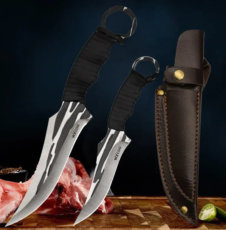 WXCOO Hand-Forged Kitchen Knife Multifunctional Boning Meat Cleaver Knife Stainless Steel Fruit Slicing BBQ Knife with Sheath