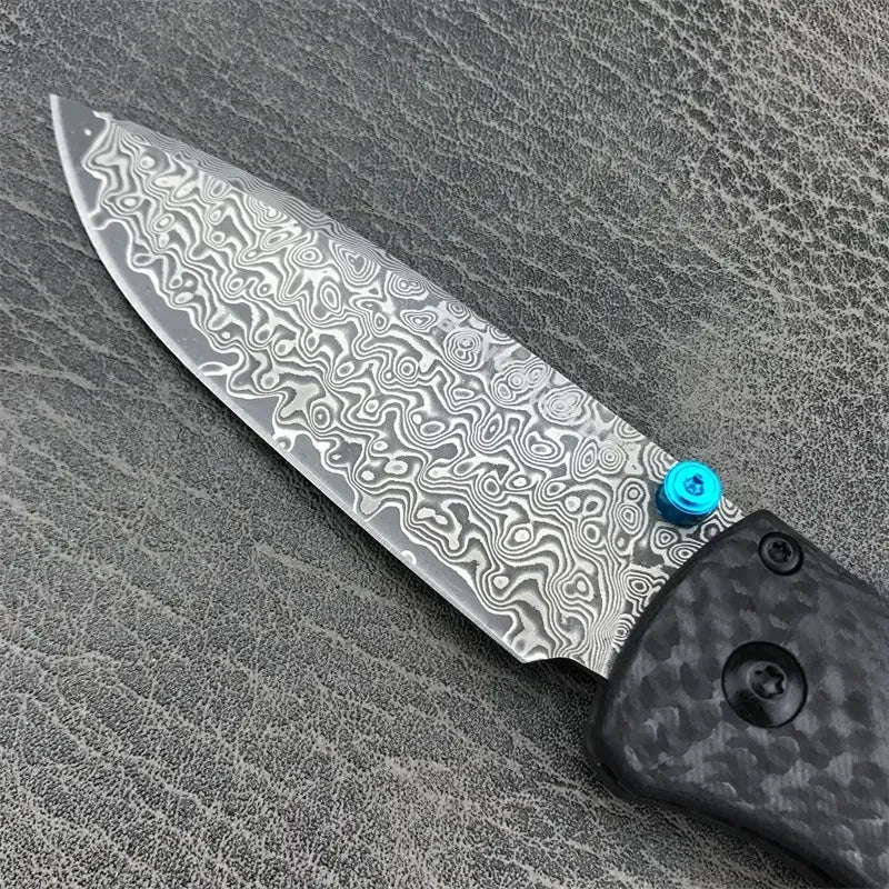 BM 535-3 carbon fiber handle Damascus steel blade outdoor camping Hiking Tactical Tool Rescue multi-purpose pocket folding knife