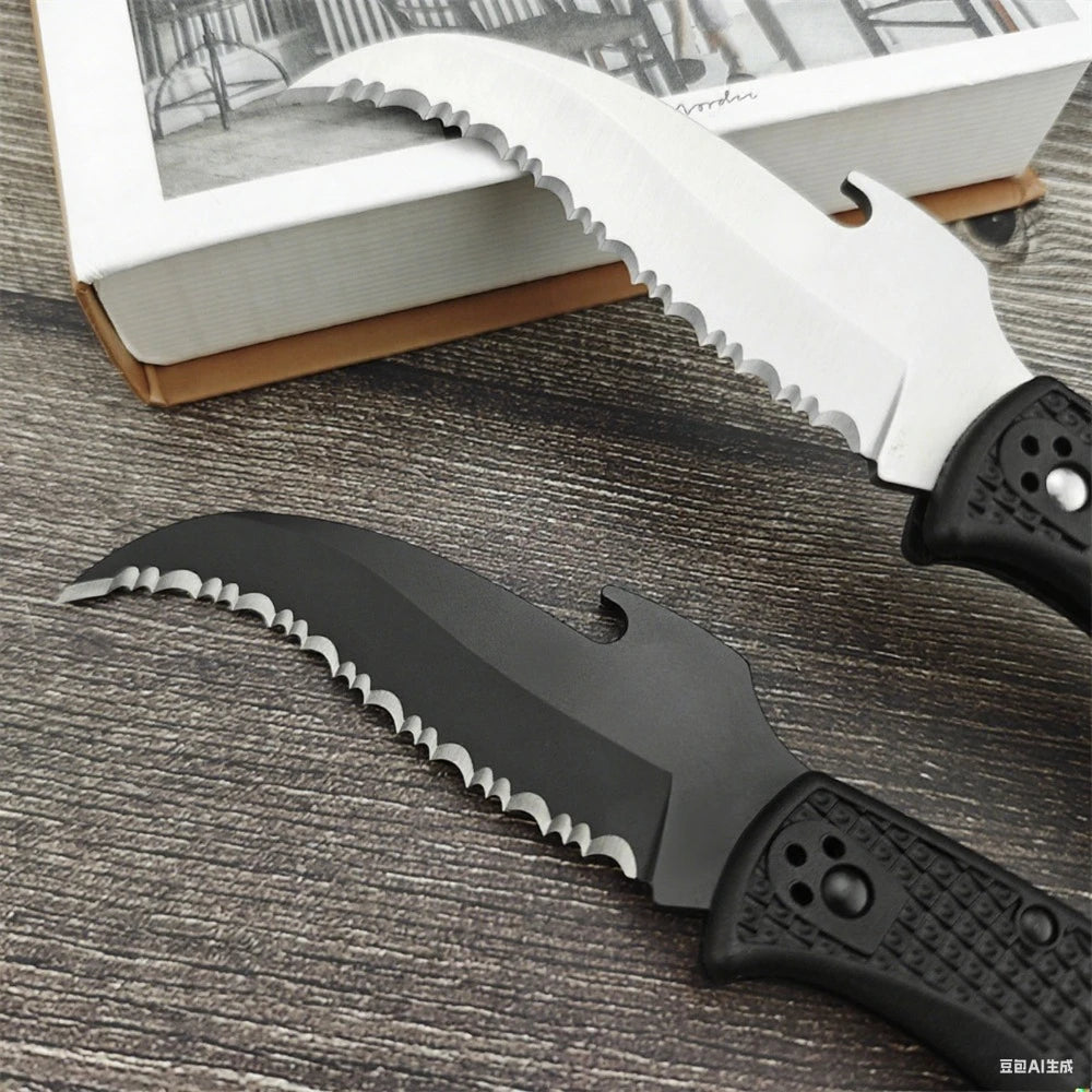 C12S Tactical Folding Knife 3.50 Inch D2 Blade Black Nylon Fiber Handle EDC Hunting Survival Knife Camping Essential Tool Gift