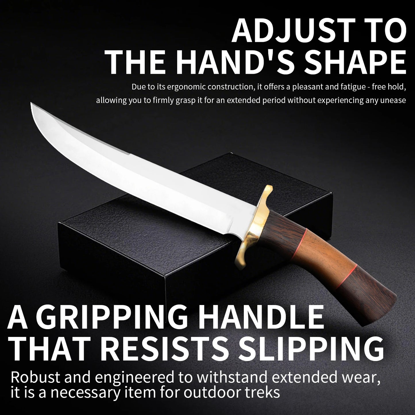 Jungle survival knife with stainless steel straight blade, designed for tropical rainforest survival gear