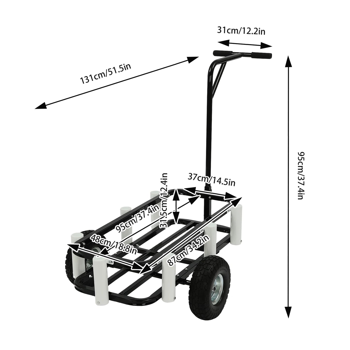 Fishing Cart, Durable High-carbon Steel, 198.42lbs Load Capacity,7 Rod Holders, Large Frame for Fishing Gear, Comfortable Handle