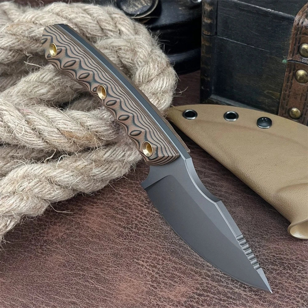 High-quality Exquisite Fixed Blade Knife with Sheath 8Cr13MoV Steel Blade G10 Steel Handle Outdoor Camping Hiking Durable Knife