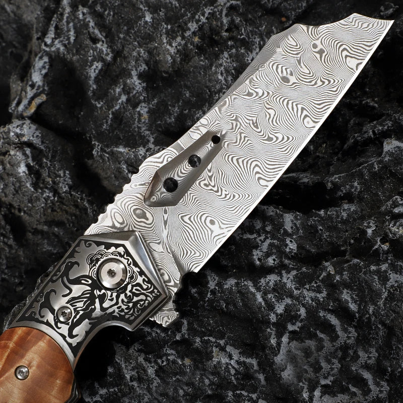 High Quality Men's Folding Pocket Knife,Damascus Steel Camping Folding Knife with Sheath,Outdoor Camping Hunting EDC Knife