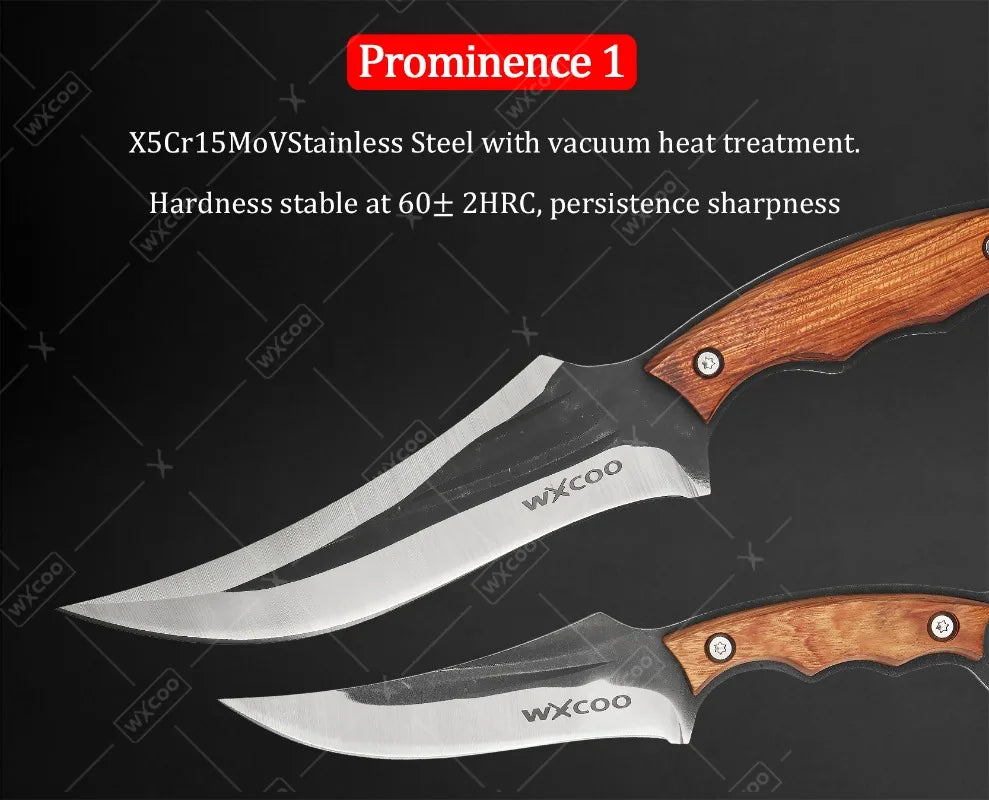 WXCOO Hand-Forged Kitchen Knife Multifunctional Boning Meat Cleaver Knife Stainless Steel Fruit Slicing BBQ Knife with Sheath