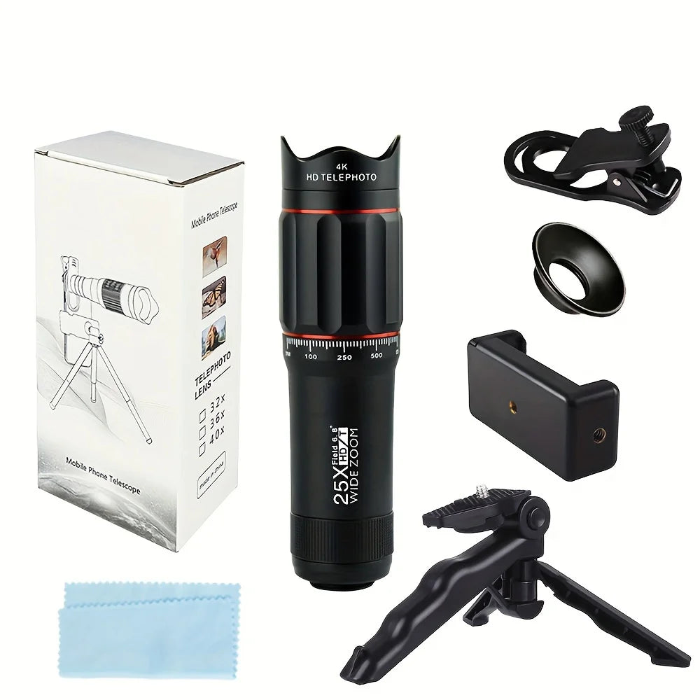 Cell Phone Camera Lenses Kit 18X25 Monocular Telescope Fits Most Smartphones for Birdwatching Traveling, Hunting Football Games