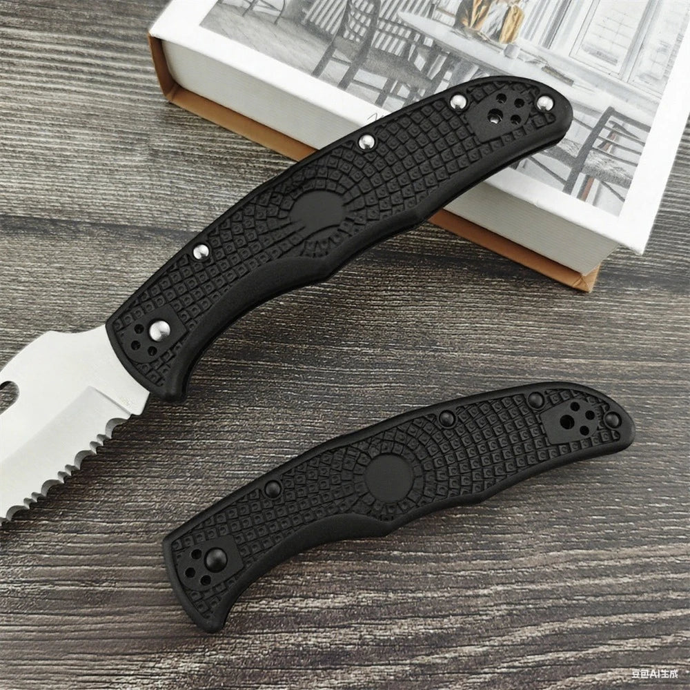 C12S Tactical Folding Knife 3.50 Inch D2 Blade Black Nylon Fiber Handle EDC Hunting Survival Knife Camping Essential Tool Gift