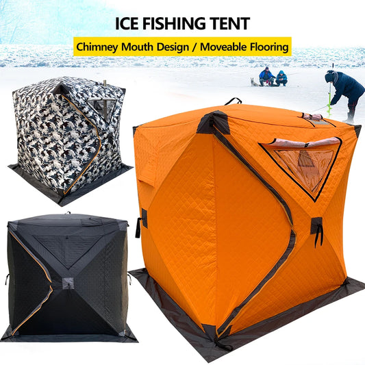 4 Person Ice Fishing Tent, Windproof Insulated Cotton Shelter with Quick Setup, Portable Thickened Warm Winter Tent for Outdoor