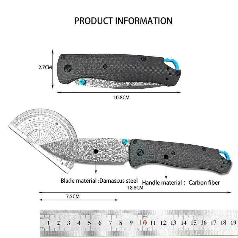 BM 535-3 carbon fiber handle Damascus steel blade outdoor camping Hiking Tactical Tool Rescue multi-purpose pocket folding knife