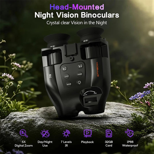 GTGUARD N4 Digital Night Vision Binoculars 1080P Full HD Infrared Hunting Camera 300M 5X Optical For Total Darkness Surveillance