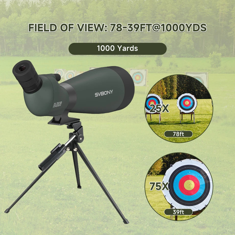 Svbony SV28A 25-75x100 Spotting Scopes FMC Porro Binoculars w Desktop Tripod and Smartphone Adapter for Beginners in Archery