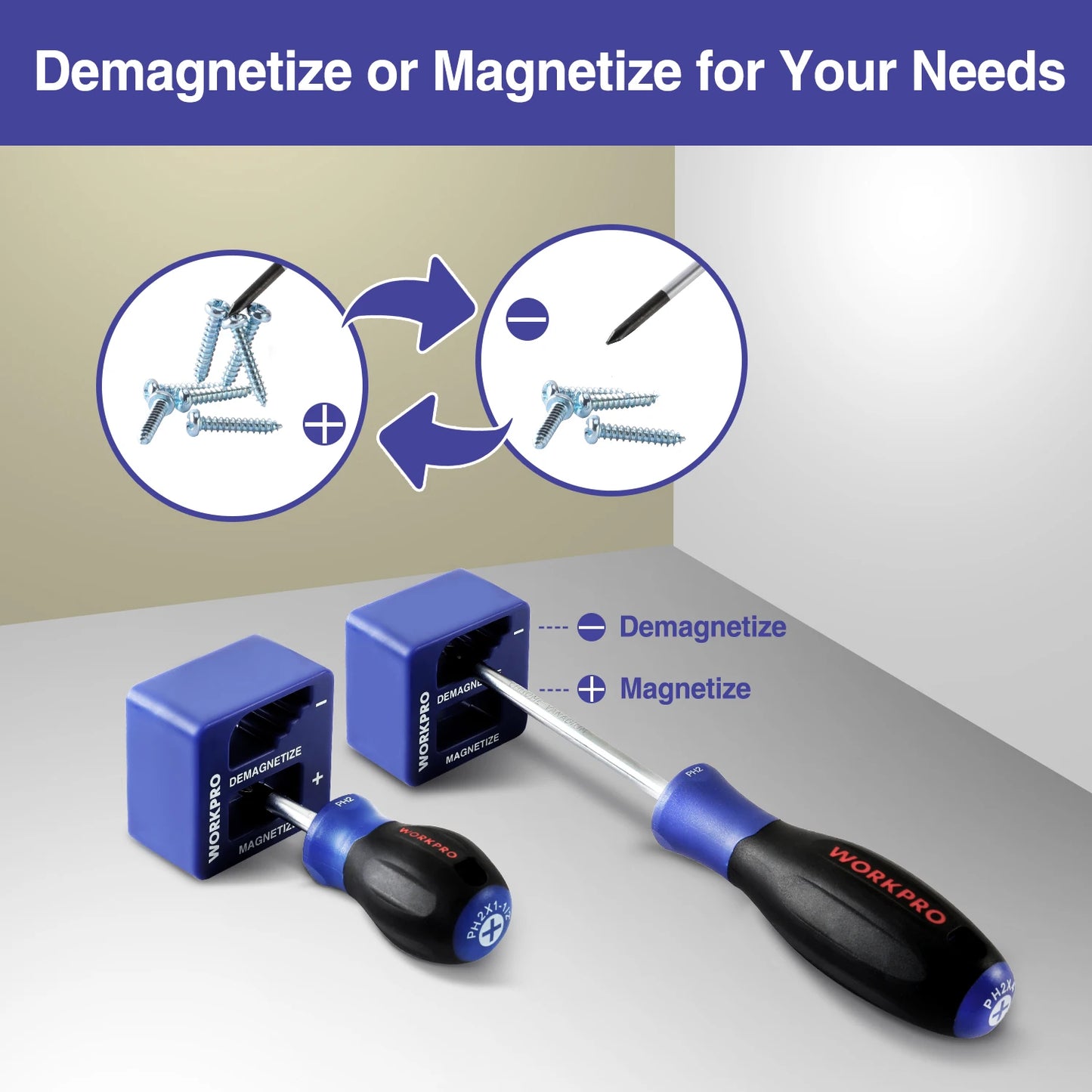 WORKPRO Magnetic Screwdriver Set 16-Piece Torx Slotted Phillips Precision Screwdrivers with Magnetizer, Organized in Blow Mold