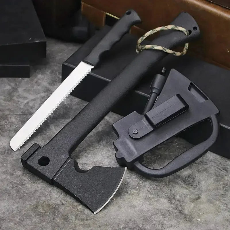 Camping Hand Axe and Survival Gear Lightweight Hatchet with Nested Serrated Wood Saw Knife and Magnesium Fire Starter Tool