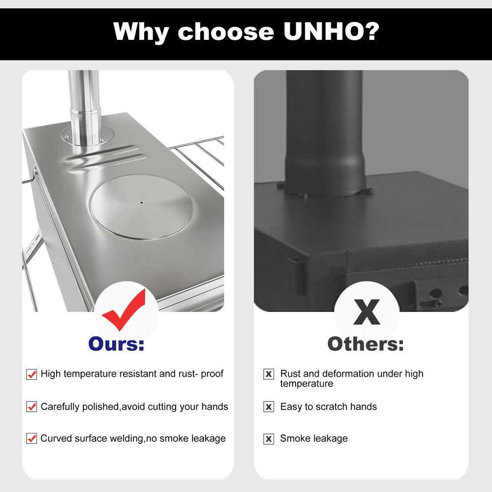 Hot Tent Stove,  Wood Burning Stove, Portable Wood Stove with 6 Stainless Chimney Pipes for Outdoor Heating & Cooking,  Fishing