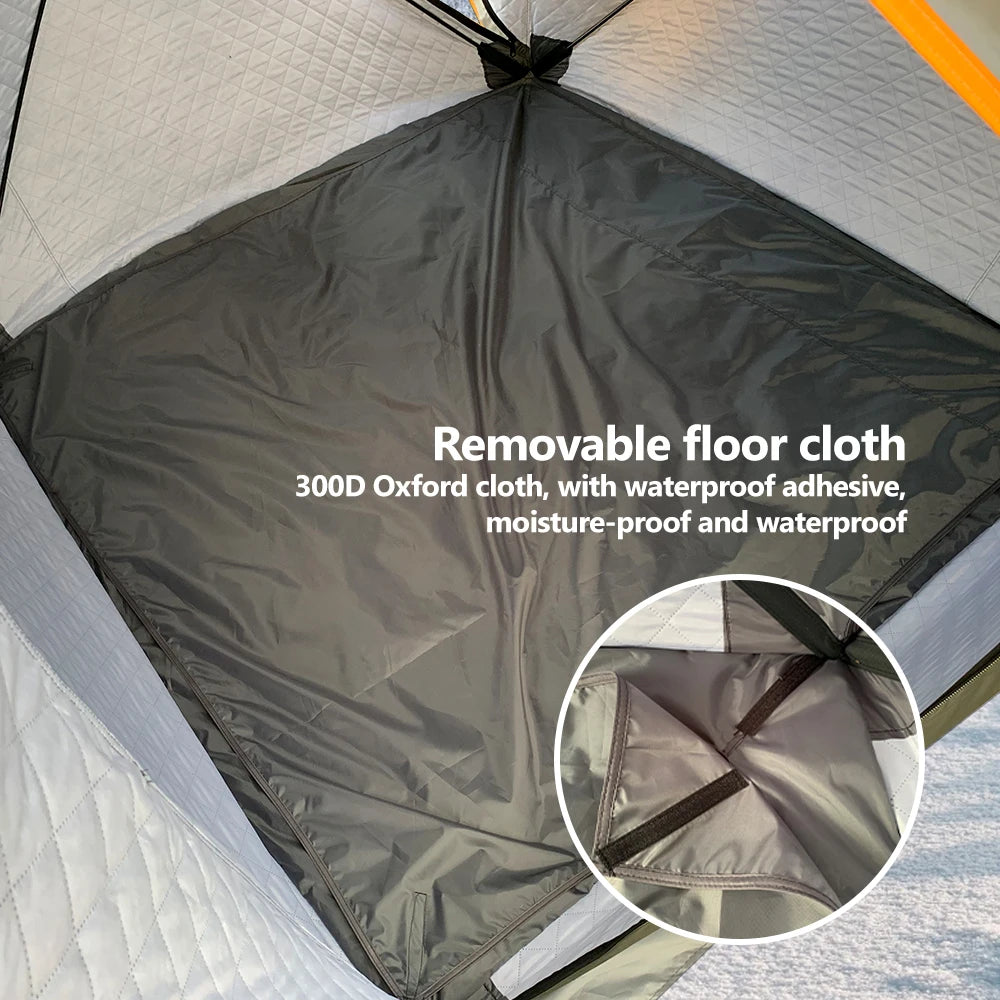 4 Person Ice Fishing Tent, Windproof Insulated Cotton Shelter with Quick Setup, Portable Thickened Warm Winter Tent for Outdoor