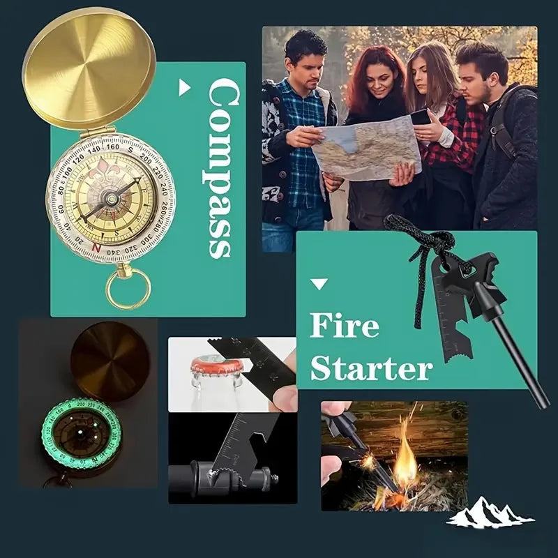 18in1 Multifunctional Emergency Equipment Outdoor Survival Kit Military Outdoor Travel Exploration Camping Tools First Aid Kits