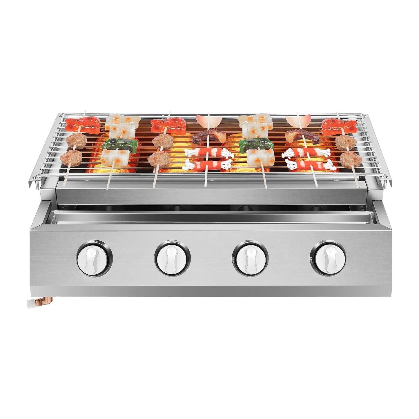 4-Burner Portable Gas Griddle 57x39cm Stainless Steel BBQ Grill Adjustable Flame and Smokeless for Outdoor Camping and Garden