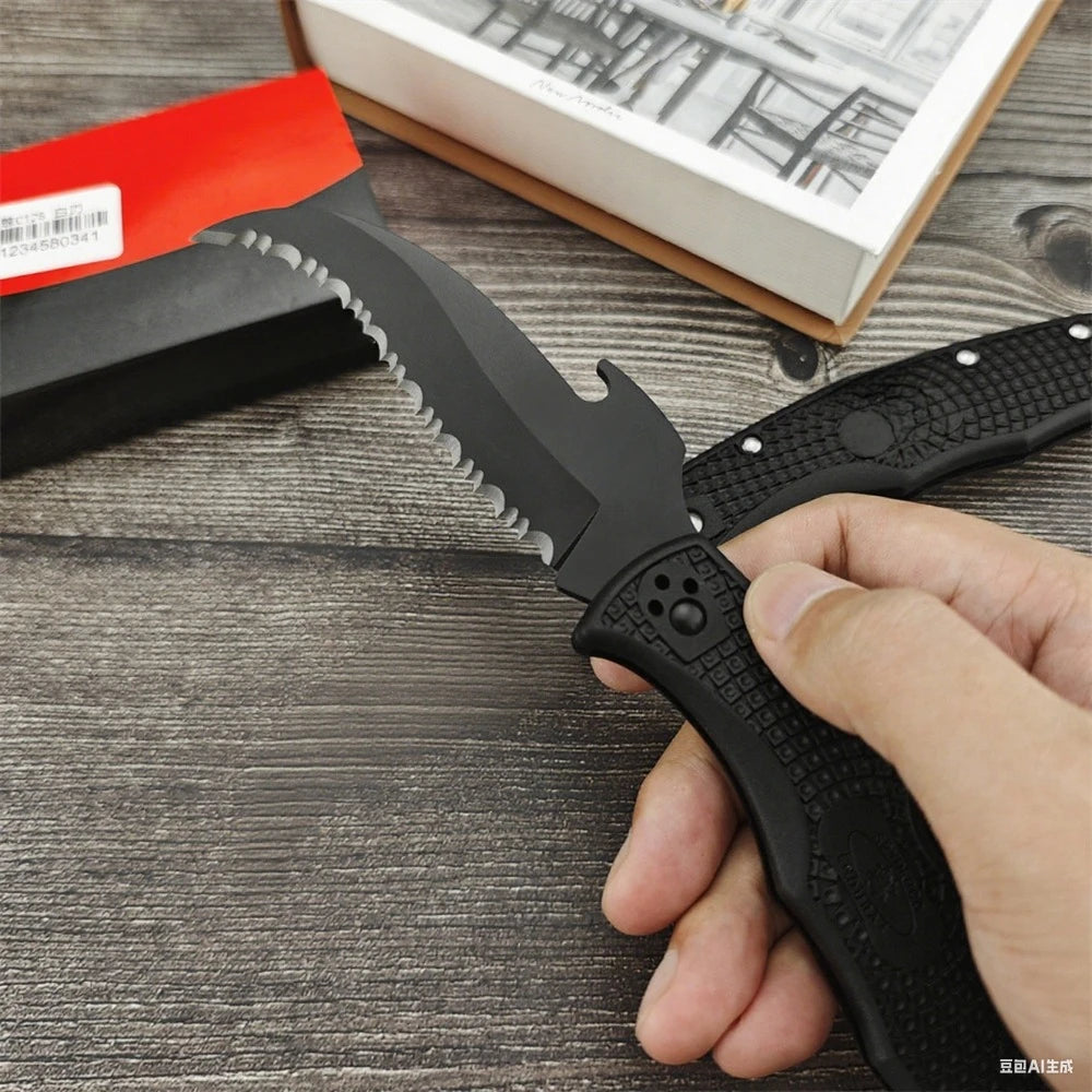 C12S Tactical Folding Knife 3.50 Inch D2 Blade Black Nylon Fiber Handle EDC Hunting Survival Knife Camping Essential Tool Gift