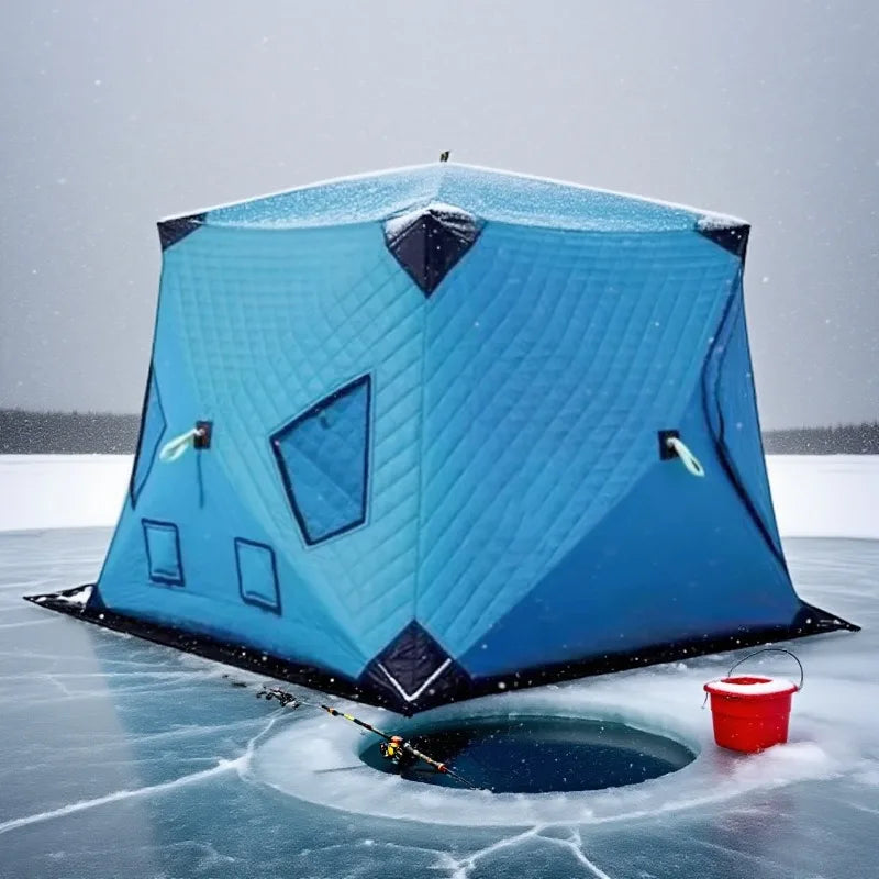New Outdoor Winter Fishing Camping Cotton Tent, Warm and Thick, Anti Cold and Ice Fishing House, Easy To Carry 2Doors 4windows