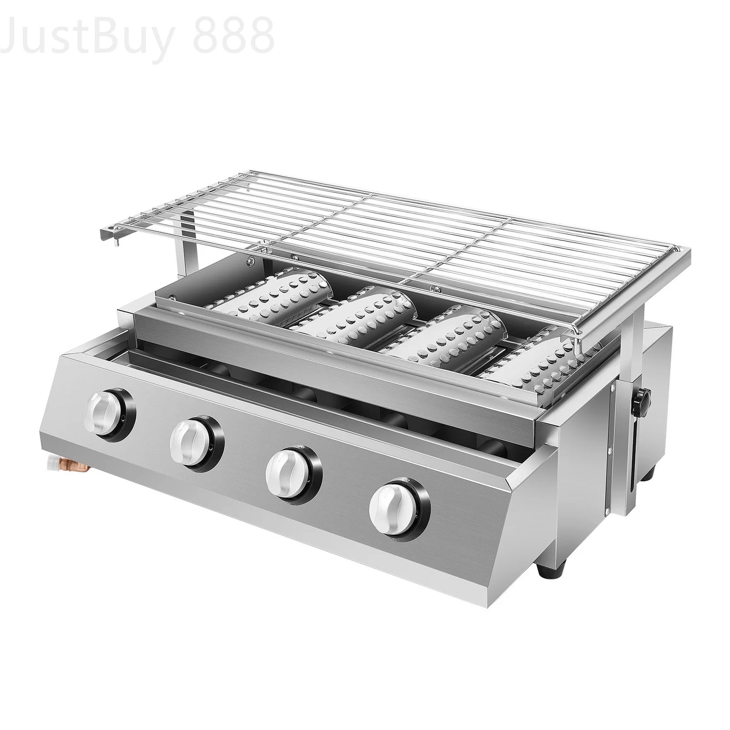 4-Burner Portable Gas Griddle 57x39cm Stainless Steel BBQ Grill Adjustable Flame and Smokeless for Outdoor Camping and Garden