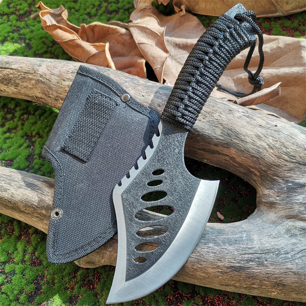 Stainless Steel Survival Hunting Tomahawk Ax - Lightweight Camping Hand Fire Ax with Paracord Handle and Nylon Sheath