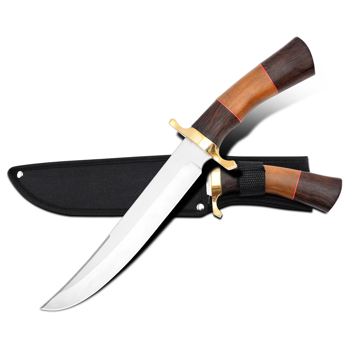 Jungle survival knife with stainless steel straight blade, designed for tropical rainforest survival gear