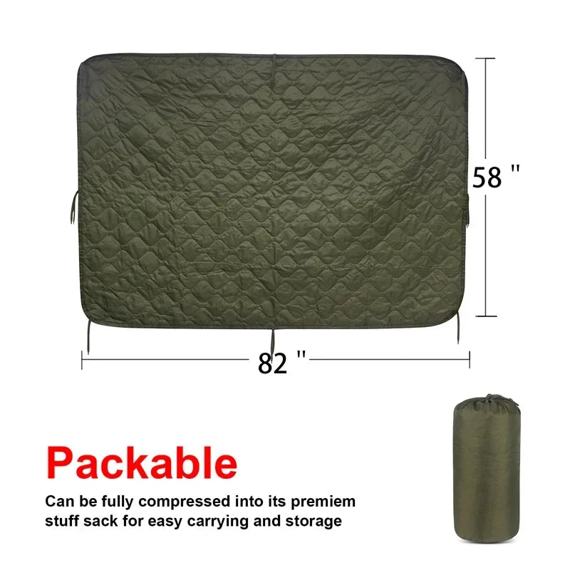LQARMY Tactical Poncho Liner Camouflage Water Repellent Woobie Quilted Blanket Suitable for Camping, Shooting Hunting