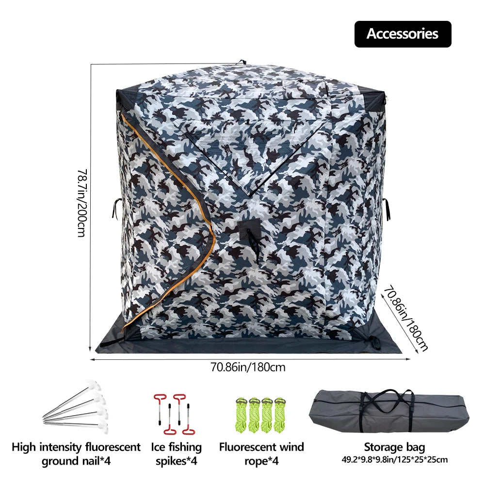 4 Person Ice Fishing Tent, Windproof Insulated Cotton Shelter with Quick Setup, Portable Thickened Warm Winter Tent for Outdoor