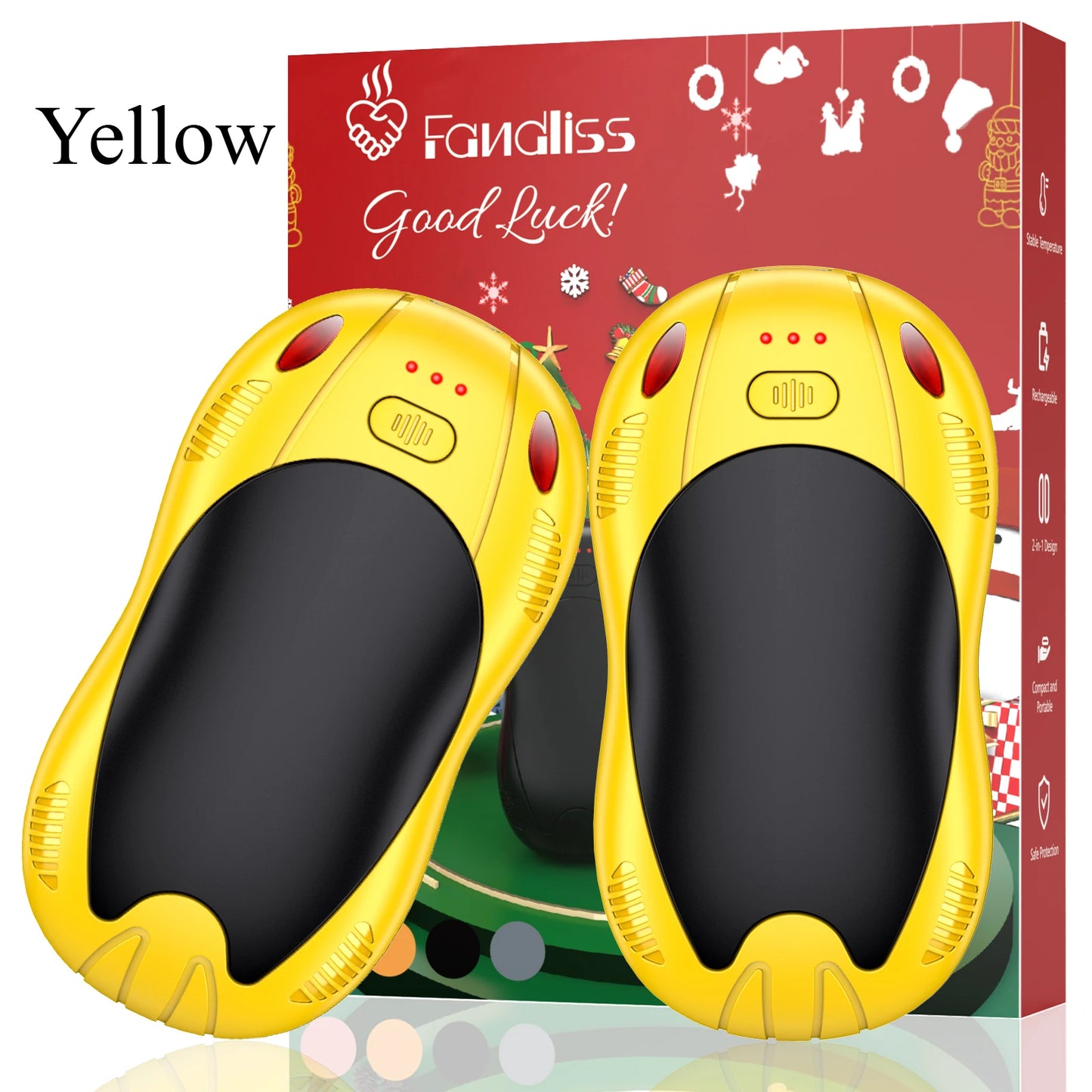 Hand Warmers Rechargeable 10000mAh 2 Pack, Double Side 3 Levels Heating , for Christmas Gifts, Work, Outdoor, Golf, Hunting