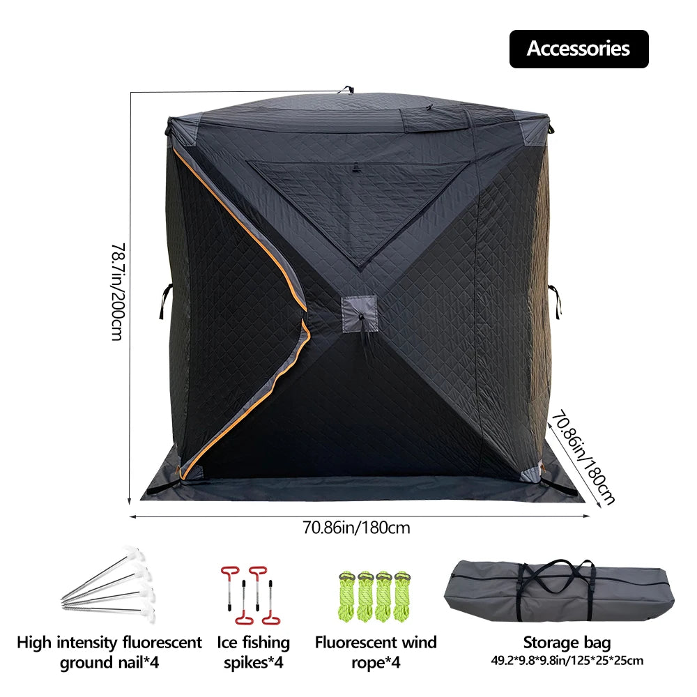 4 Person Ice Fishing Tent, Windproof Insulated Cotton Shelter with Quick Setup, Portable Thickened Warm Winter Tent for Outdoor