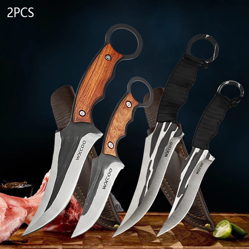 WXCOO Hand-Forged Kitchen Knife Multifunctional Boning Meat Cleaver Knife Stainless Steel Fruit Slicing BBQ Knife with Sheath
