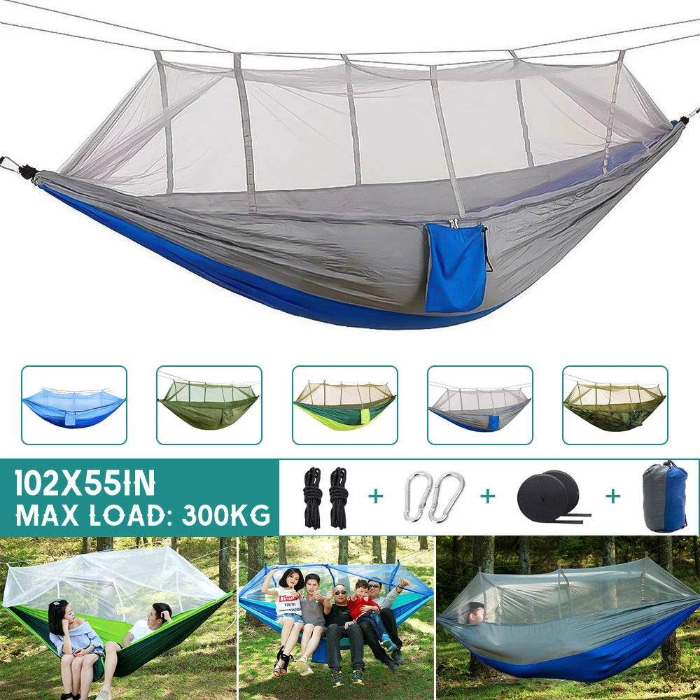 Camping Hammock with Mosquito Net Hanging Sleeping Tent Portable Hammock  260*140cm Outdoor Travel Tourist Nature Hike