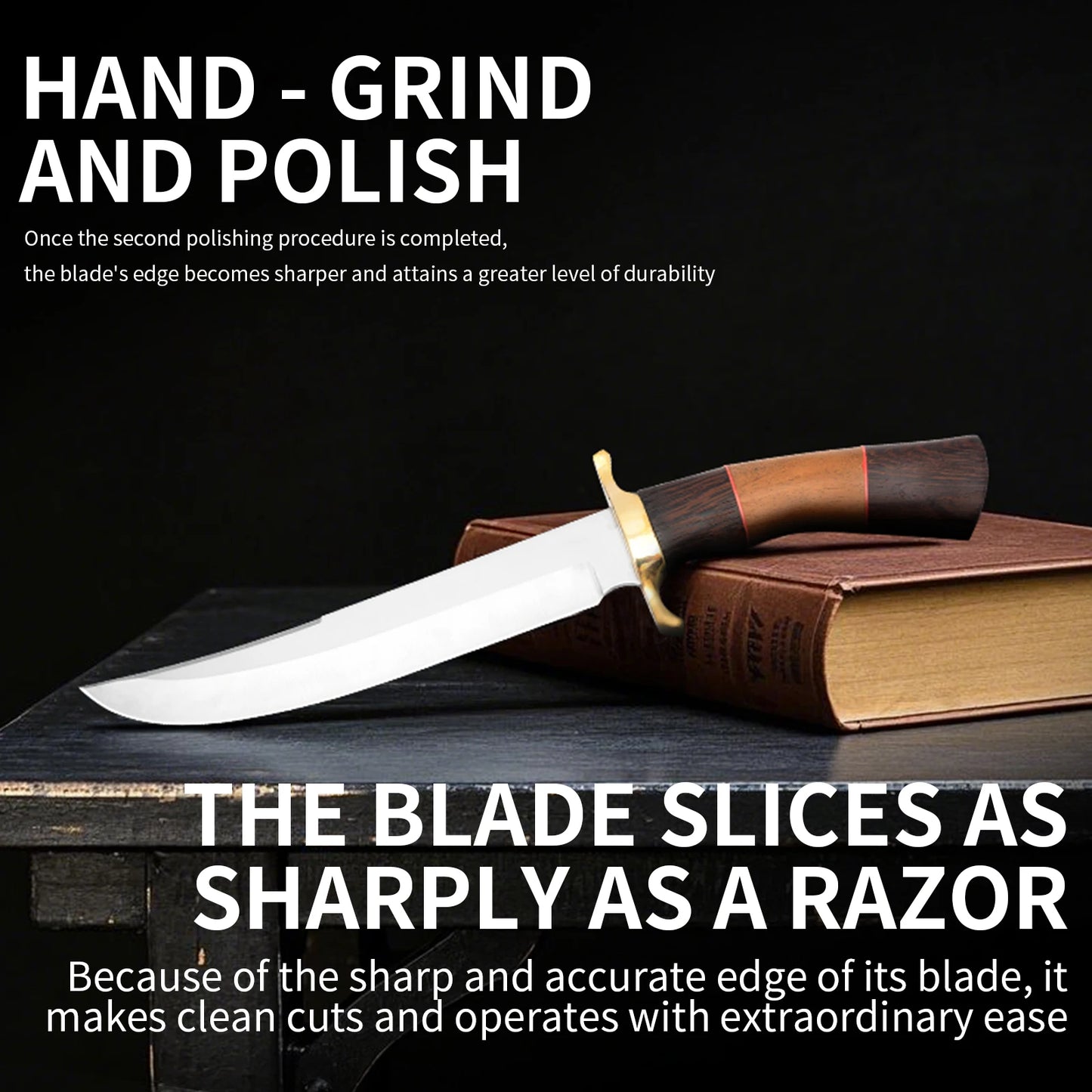 Jungle survival knife with stainless steel straight blade, designed for tropical rainforest survival gear
