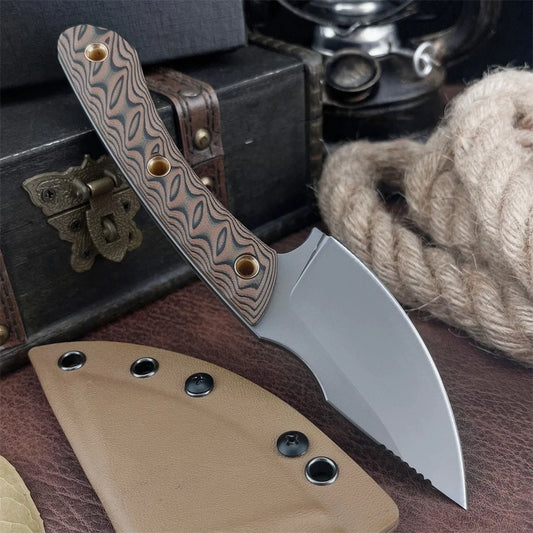 High-quality Exquisite Fixed Blade Knife with Sheath 8Cr13MoV Steel Blade G10 Steel Handle Outdoor Camping Hiking Durable Knife