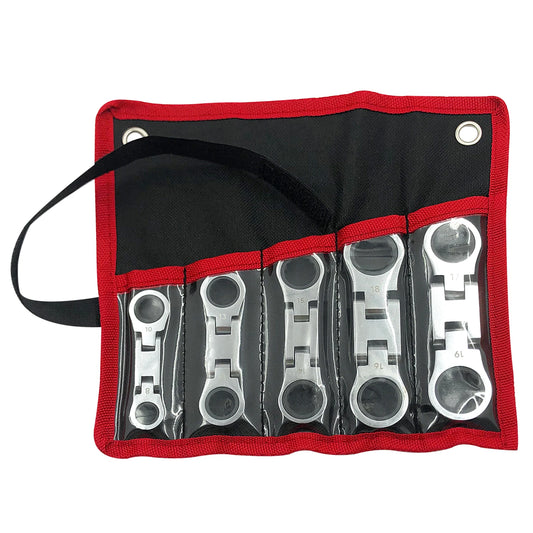 5pcs Dual Flex Head Ratcheting Wrench Set, Double Box End, Flex-Head, Stubby Metric Combination Wrench Set