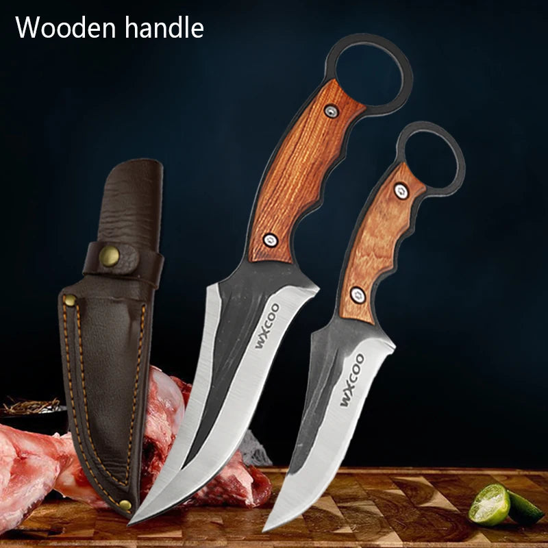 WXCOO Hand-Forged Kitchen Knife Multifunctional Boning Meat Cleaver Knife Stainless Steel Fruit Slicing BBQ Knife with Sheath