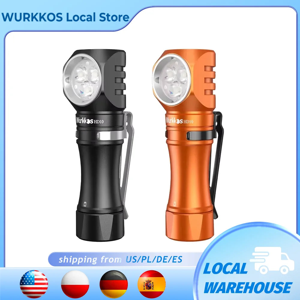 Wurkkos HD10 Headlamp Rechargeable 14500 IP68 Mini EDC 1200Lm 3* 90 CRI LEDs + 3* RGB Aux LEDs Anduril 2.0 Fishing Camping Torch