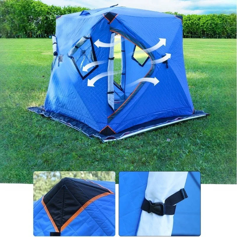 New Outdoor Winter Fishing Camping Cotton Tent, Warm and Thick, Anti Cold and Ice Fishing House, Easy To Carry 2Doors 4windows