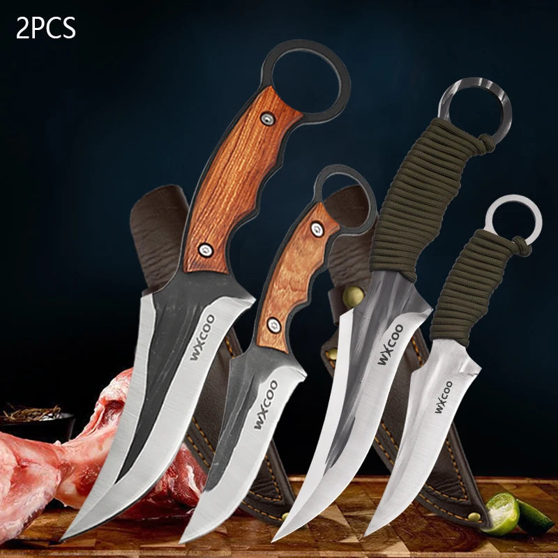 WXCOO Hand-Forged Kitchen Knife Multifunctional Boning Meat Cleaver Knife Stainless Steel Fruit Slicing BBQ Knife with Sheath