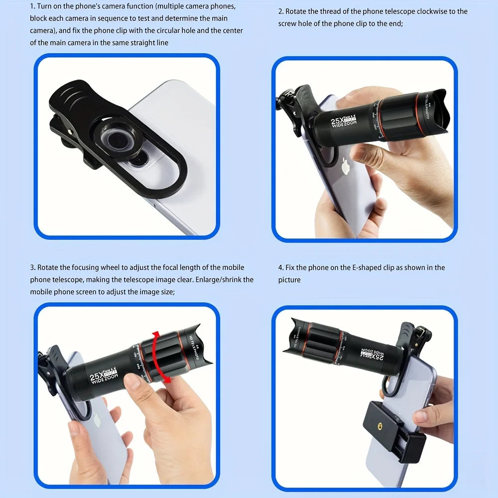 Cell Phone Camera Lenses Kit 18X25 Monocular Telescope Fits Most Smartphones for Birdwatching Traveling, Hunting Football Games