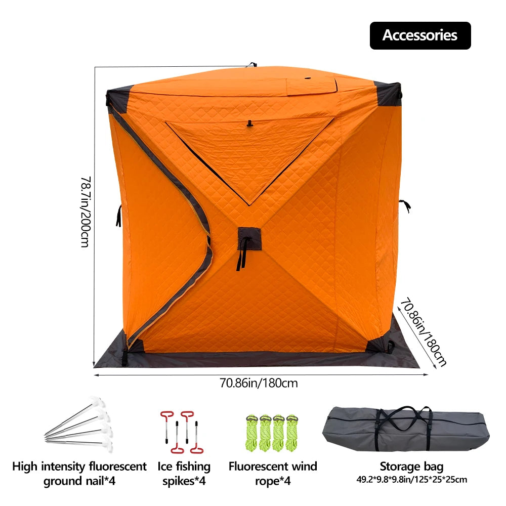 4 Person Ice Fishing Tent, Windproof Insulated Cotton Shelter with Quick Setup, Portable Thickened Warm Winter Tent for Outdoor
