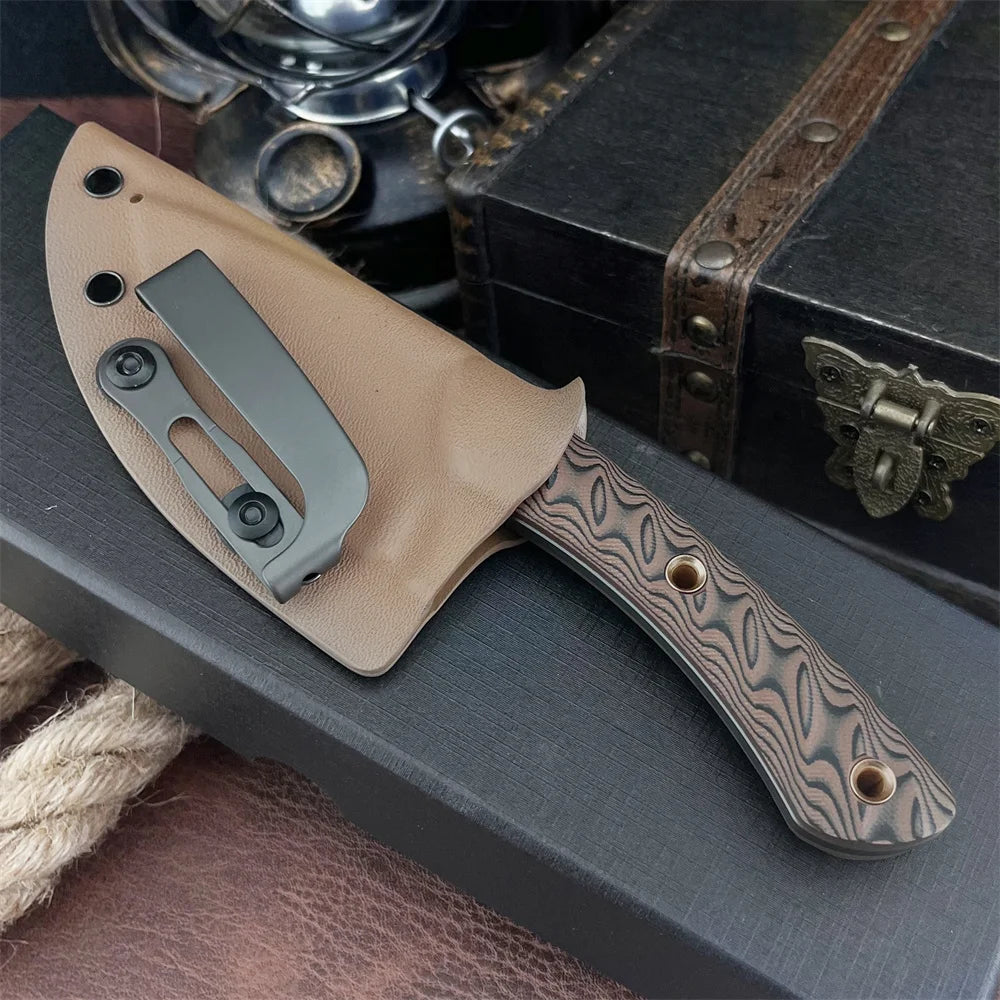 High-quality Exquisite Fixed Blade Knife with Sheath 8Cr13MoV Steel Blade G10 Steel Handle Outdoor Camping Hiking Durable Knife