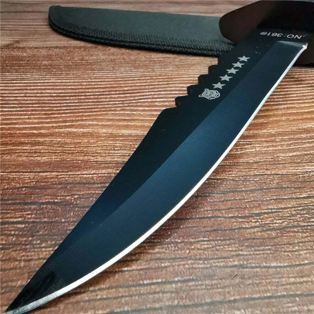 11.22" BLACK TACTICAL HUNTING FIXED BLADE MILITARY COMBAT SURVIVAL KNIFE +Sheath