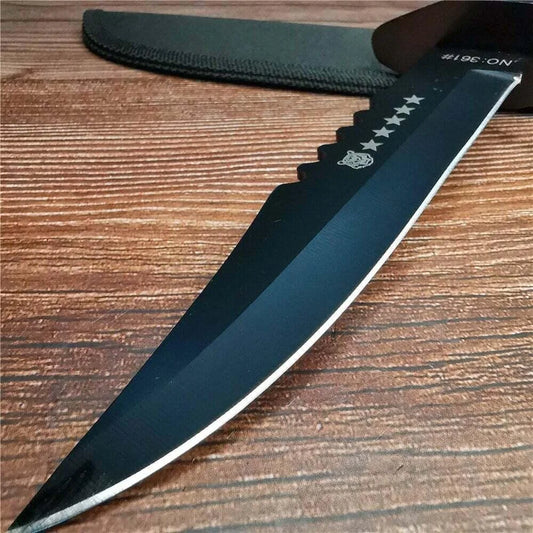 11.22" BLACK TACTICAL HUNTING FIXED BLADE MILITARY COMBAT SURVIVAL KNIFE +Sheath